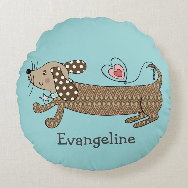 Personalised Sausage Dog Dachshund Round Cushion (Front)