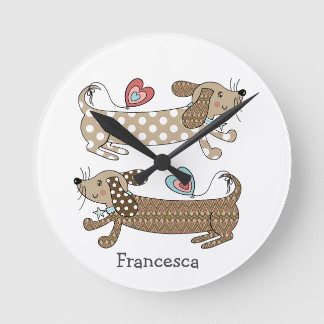 Personalised Sausage Dog Dachshund Wall Clock (Front)
