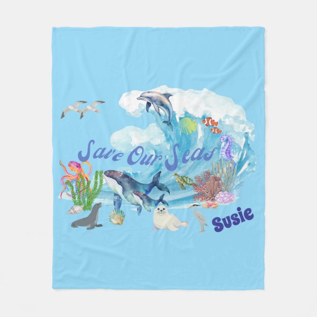 Personalised Save our Seas Fleece Blanket (Front)