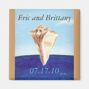 Personalised Save the date magnets, conch seashell Magnet