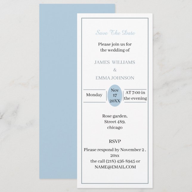 Personalised Save The Date Simple Light Blue Invitation (Front/Back)