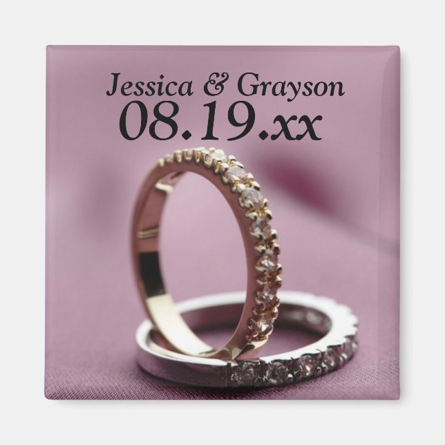 Personalised Save The Date Wedding Rings Magnet (Front)