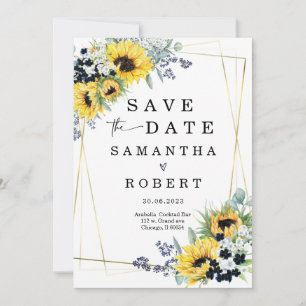 Personalised  Save the Date with Sunflowers Invitation