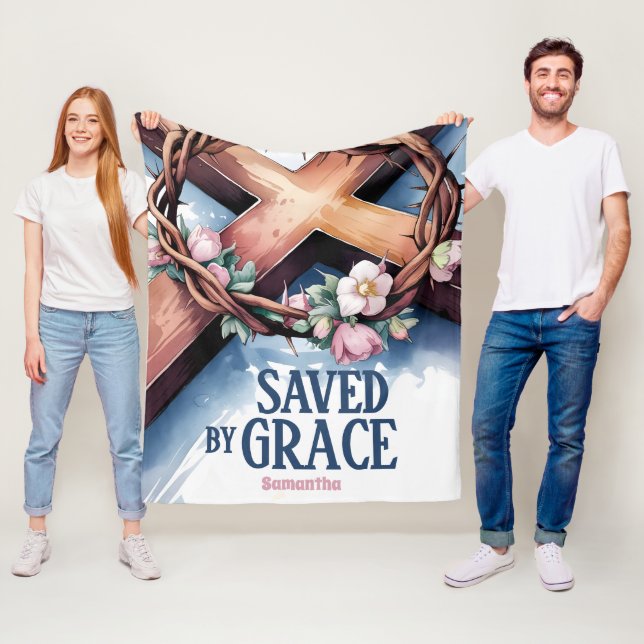 Personalised Saved By Grace Christian Fleece Blanket (In Situ)