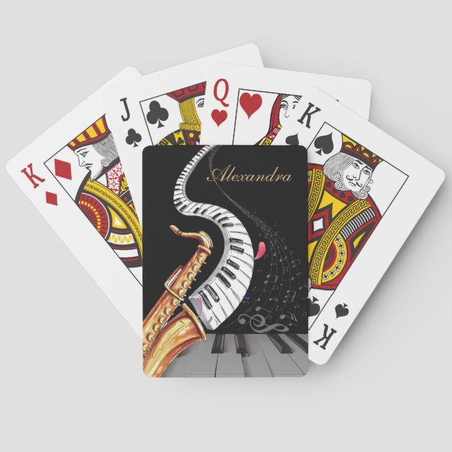 Personalised Saxophone Piano Music Note Playing Cards (Back)