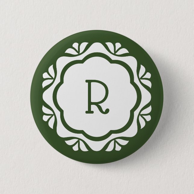 Personalised Scallop Snowflake Initial 6 Cm Round Badge (Front)