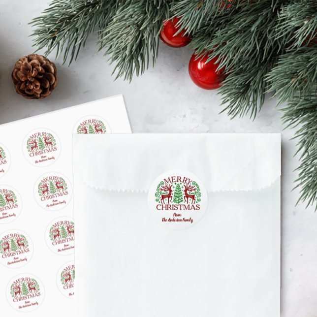 Personalised Scandinavian Christmas Classic Round Sticker (Personalized Christmas Stickers
)