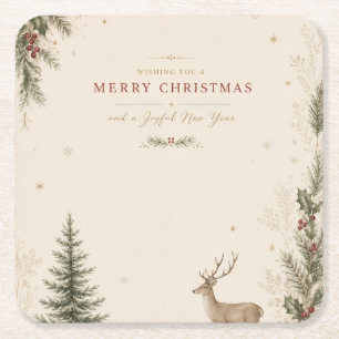 Personalised Scandinavian Christmas holiday Square Paper Coaster