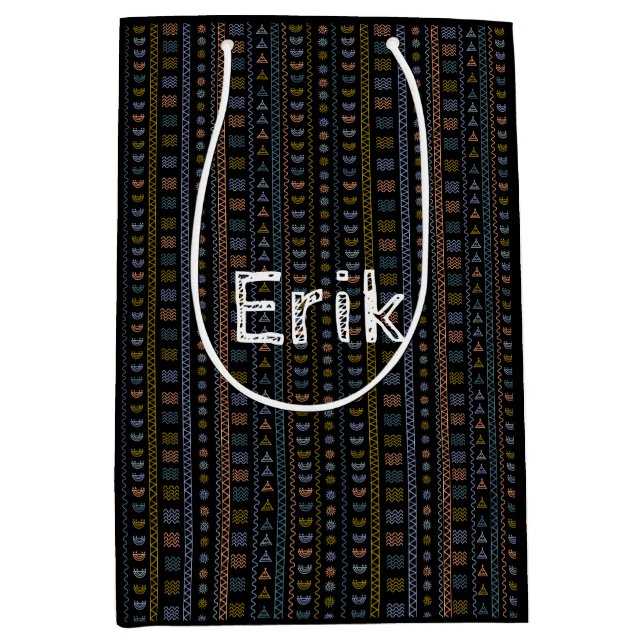 Personalised Scandinavian Folk Art Black Gift Bag (Front)