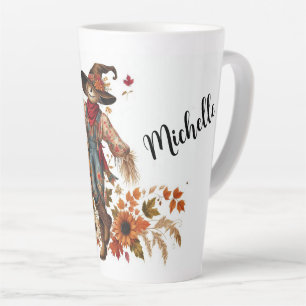 Personalised Scarecrow and Autumn Foliage Latte Mug
