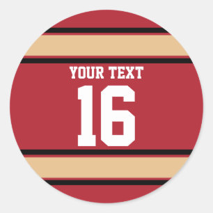 Personalised Scarlet and Gold Sports Stripes Classic Round Sticker