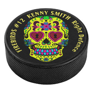 Personalised Scary Sugar Skull Hockey puck