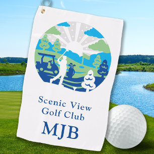 Personalised Scenic Course Retro Modern Golfer Golf Towel