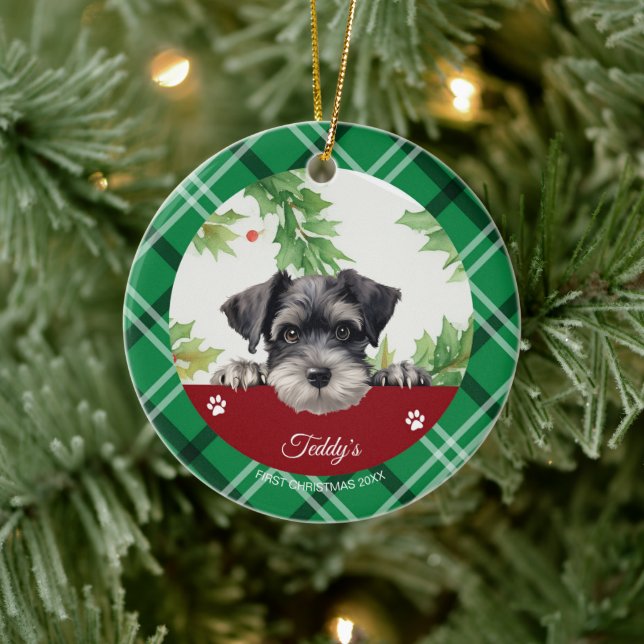 Personalised Schnauzer First Christmas Ceramic Tree Decoration (Tree)