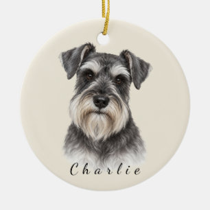 Personalised Schnauzer with Custom Name Ceramic Tree Decoration