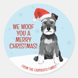 Personalised Schnauzer with Santa Hat Christmas Classic Round Sticker