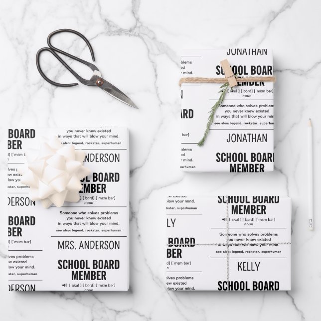 Personalised School Board Member Funny Wrapping Paper Sheet (Front)