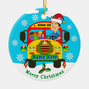 Personalised School Bus Driver Christmas Ornaments