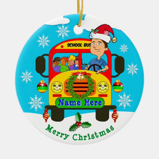 Personalised School Bus Driver Christmas Ornaments (Front)