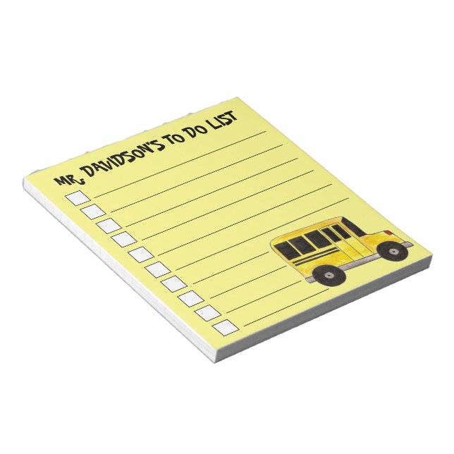 Personalised School Bus Driver Teacher Yellow Bus Notepad (Angled)