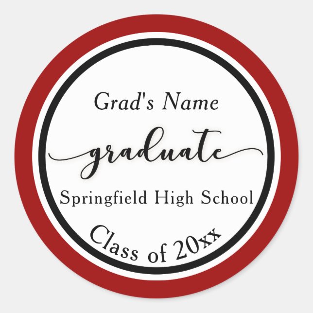 Personalised School Colour Graduation Celebration  Classic Round Sticker (Front)