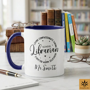 Personalised School Librarian Day   Custom Name  Mug