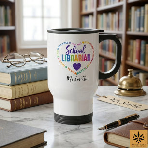 Personalised School Librarian Day   Custom Name  Travel Mug