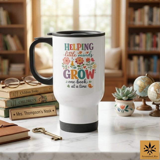 Personalised School Librarian | Happy School  Travel Mug ( Basketball First Year Down | 1st Birthday Party invitation)
