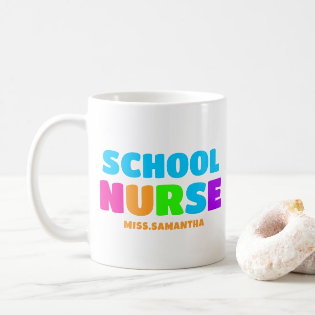 Personalised School Nurse Name Coffee Mug (With Donut)
