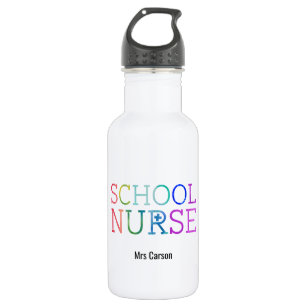 Personalised School Nurse Rainbow Typography 532 Ml Water Bottle