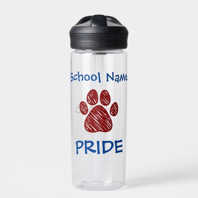 Personalised School Pride Maroon Paw Print Water Bottle (Front)