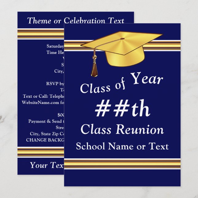 Personalised, School Reunion Invitation, Any COLOR Invitation (Front/Back)