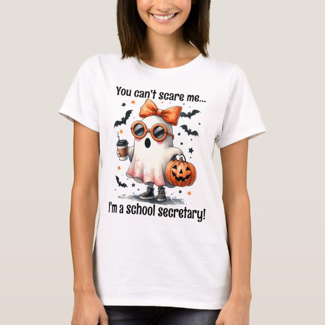 Personalised School Secretary Halloween Ghost T-Shirt (Front)