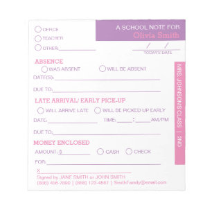 Personalised School Student Parent Notepad