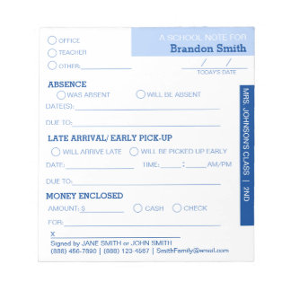 Personalised School Student Parent Notepad