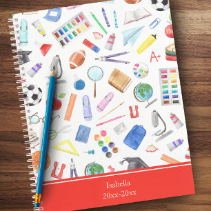 Personalised School Supplies Pattern First Name Notebook