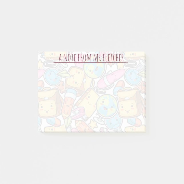 Personalised School Supplies Pattern Post-it Notes (Front)