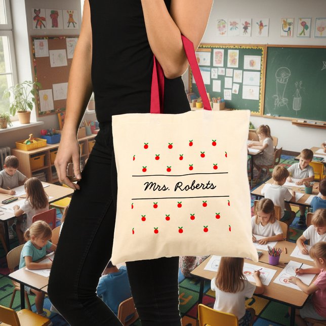 Personalised school teacher tote bag | red apples (school teacher tote bag)
