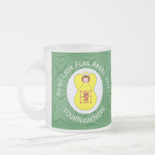 Personalised Scot Lion Angel Christmas Flag Frosted Glass Coffee Mug