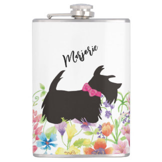 Personalised Scottie dog Flask, pink scottie dog  Hip Flask