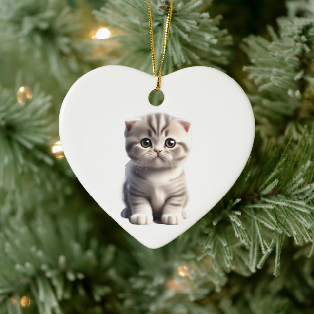 Personalised Scottish Fold Kitten Ceramic Tree Decoration (Tree)