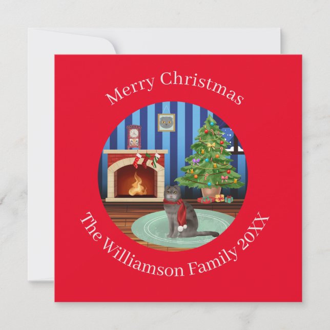 Personalised Scottish Fold Kitty Cat Christmas Holiday Card (Front)