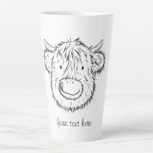 Personalised Scottish Highland Cow Sketch Portrait Latte Mug