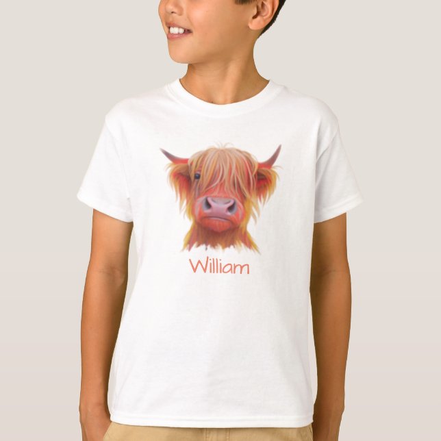personalised Scottish Highland Hairy Cow T-Shirt (Front)