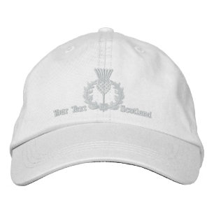 Personalised Scottish Thistle Scotland in white Embroidered Hat