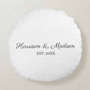 Personalised script couple name date Wedding Round Cushion