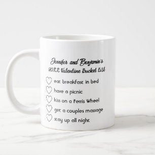 Personalised Script Couple Valentine Bucket List Large Coffee Mug