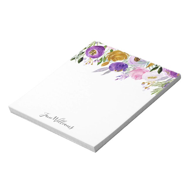 Personalised Script Custom Name Whimsical Floral Notepad (Rotated)