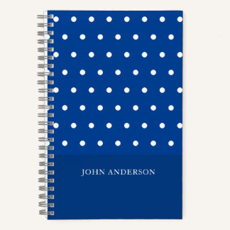 Personalised Script Cute Blue Polka Dots Pattern Notebook