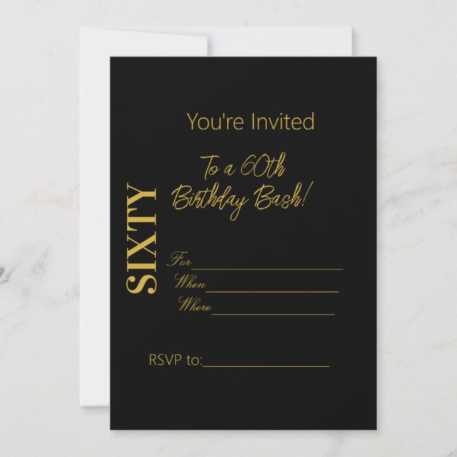 Personalised Script Elegant Gold Black 60 Birthday Invitation (Front)